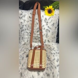 Brown and Cream Woven Crossbody Bag